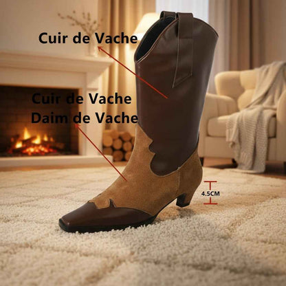 Bottines Femme Cuir Vache Western Mi-Mollet - Style Automne Hiver