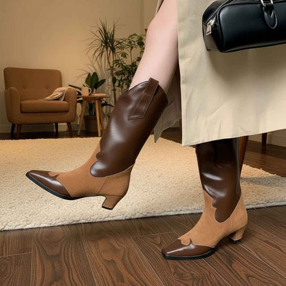 Bottines Femme Cuir Vache Western Mi-Mollet - Style Automne Hiver