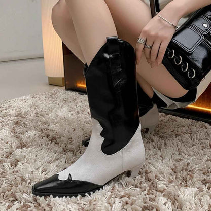 Bottines Femme Cuir Vache Western Mi-Mollet - Style Automne Hiver