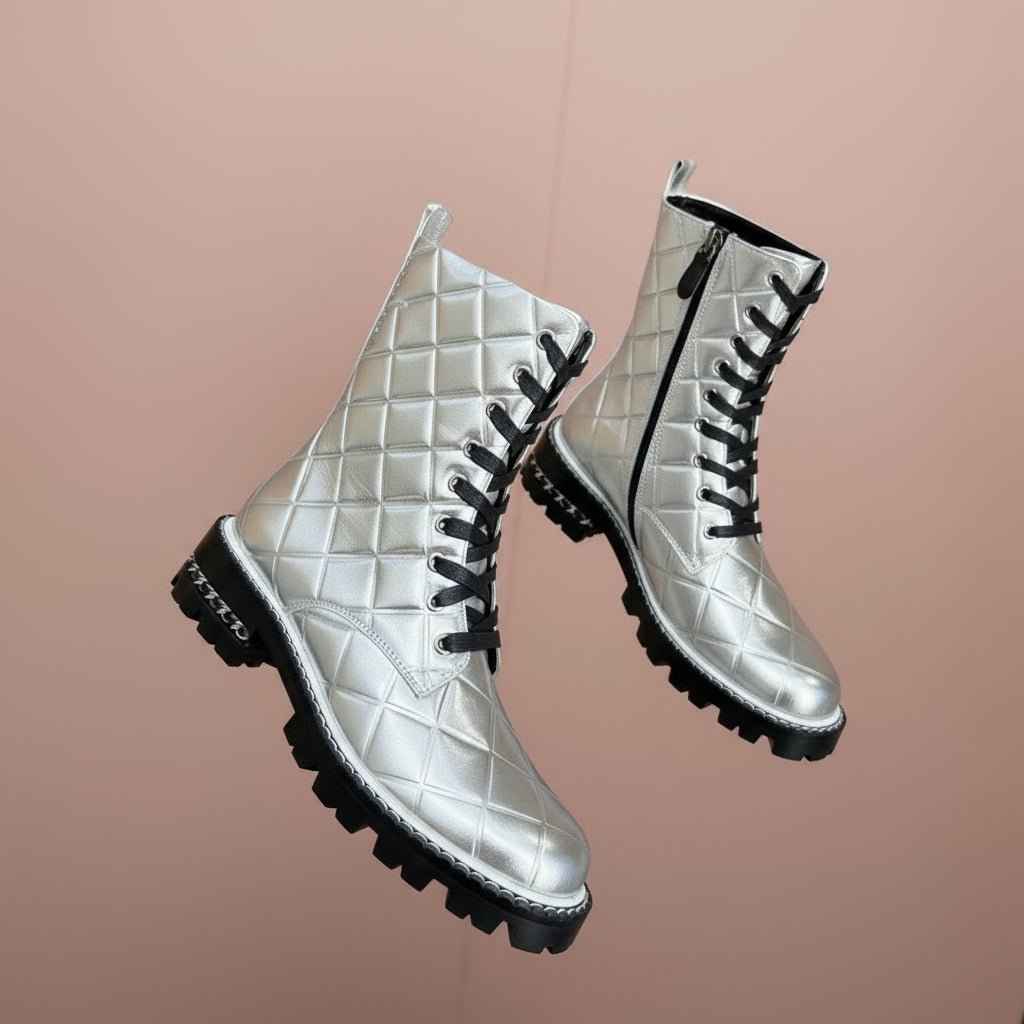 Bottines Femme Cuir Véritable à Lacets - Talon Bas  pour Automne Hiver