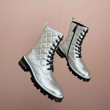 Bottines Femme Cuir Véritable à Lacets - Talon Bas  pour Automne Hiver