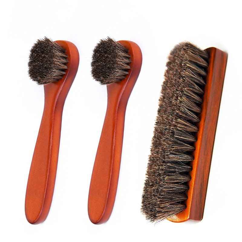 Brosse Entretien Chaussures Crin de Cheval - Kit Nettoyage Cuir Professionnel