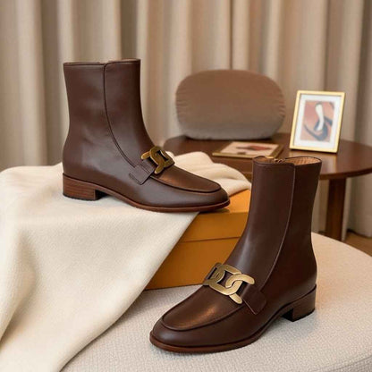 Chelsea Boots Femme Cuir Premium - Boucle Métallique et Talons Moyens pour Hiver