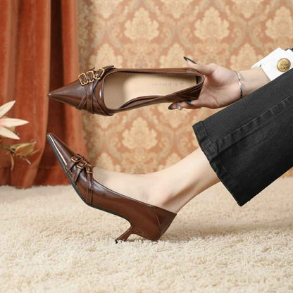 Escarpins Femme Cuir Élégants à Bout Pointu - Confort Optimal et Style Chic avec Petit Talon