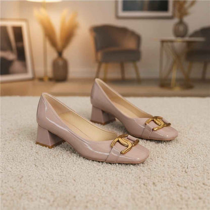 Escarpins Femme Cuir Verni Talons Épais - Style et Confort Inégalés