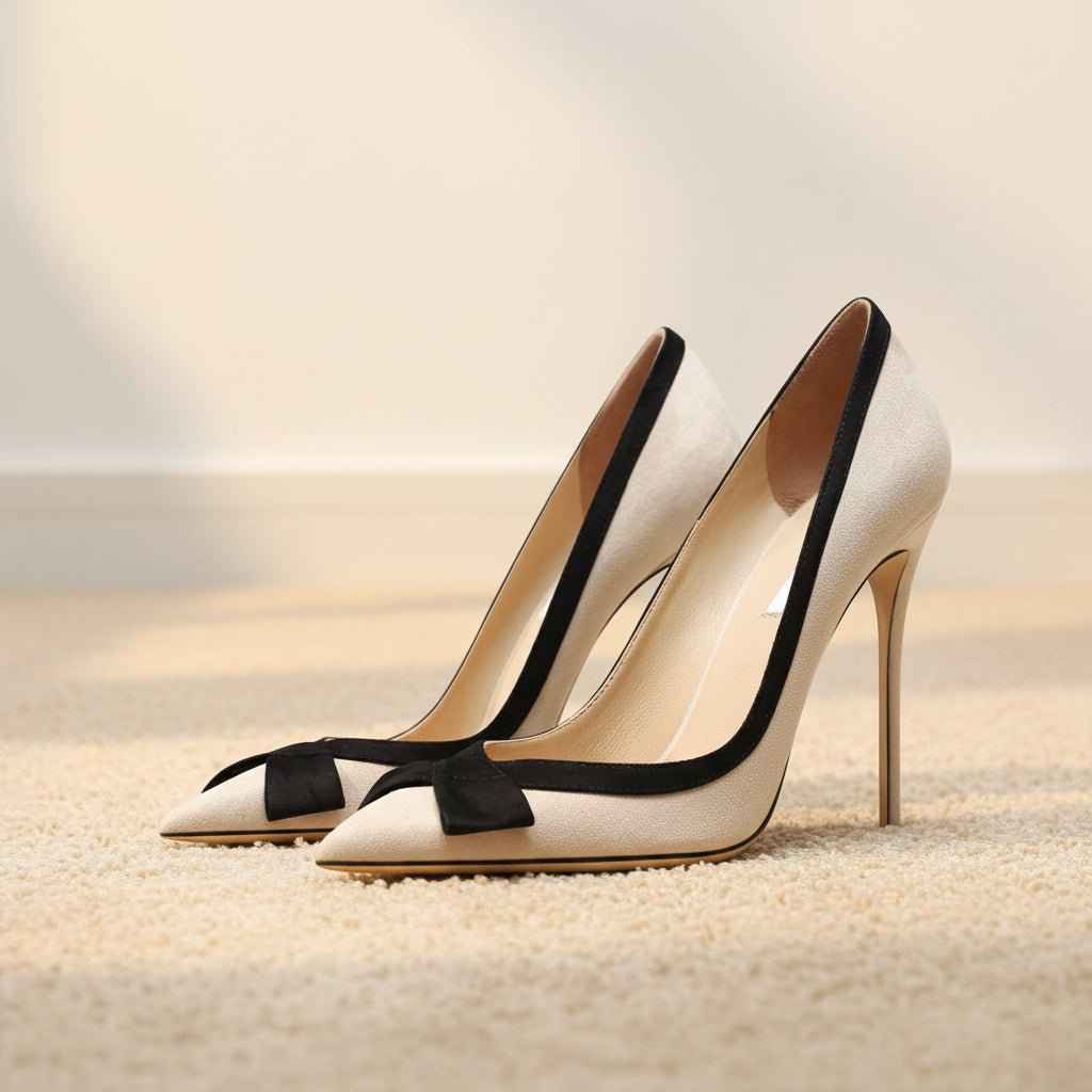 Escarpins Femme Élégants Daim avec Nœud - Talons Aiguilles Chic et Confortables