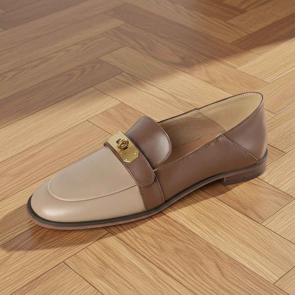 Mocassins Cuir Premium Beige Designer avec Cadenas