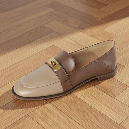 Mocassins Cuir Premium Beige Designer avec Cadenas