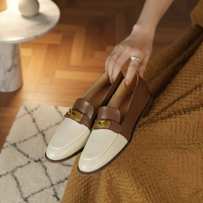 Mocassins Cuir Premium Beige Designer avec Cadenas