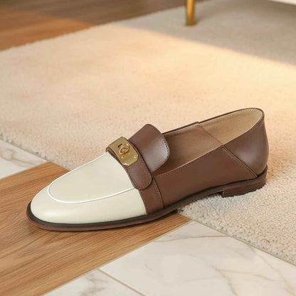 Mocassins Cuir Premium Beige Designer avec Cadenas