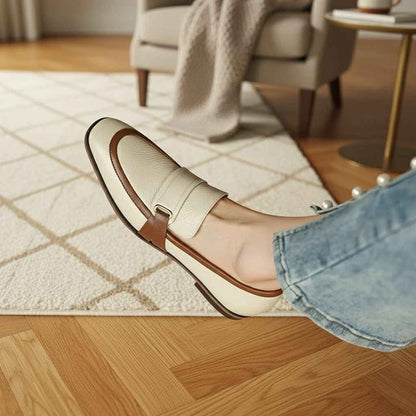 Mocassins Femme Cuir Rétro Gris - Élégance et Confort Premium Bout Carré