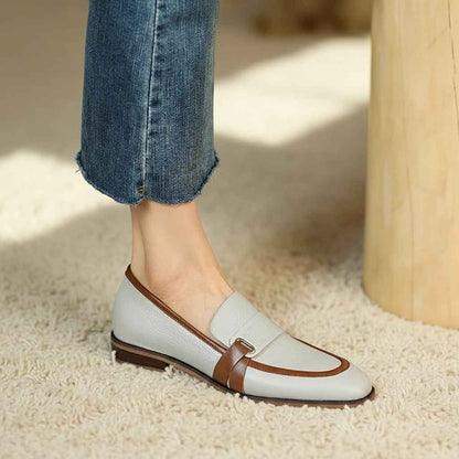 Mocassins Femme Cuir Rétro Gris - Élégance et Confort Premium Bout Carré