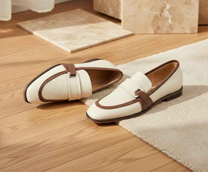 Mocassins Femme Cuir Rétro Gris - Élégance et Confort Premium Bout Carré