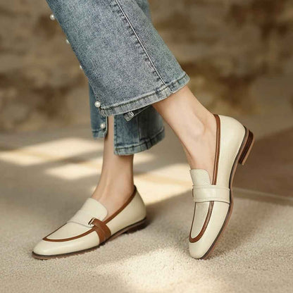 Mocassins Femme Cuir Rétro Gris - Élégance et Confort Premium Bout Carré