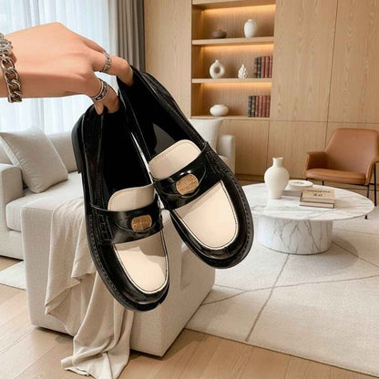 Mocassins Femme Cuir Doré avec Détail Doré - Style Britannique Rétro