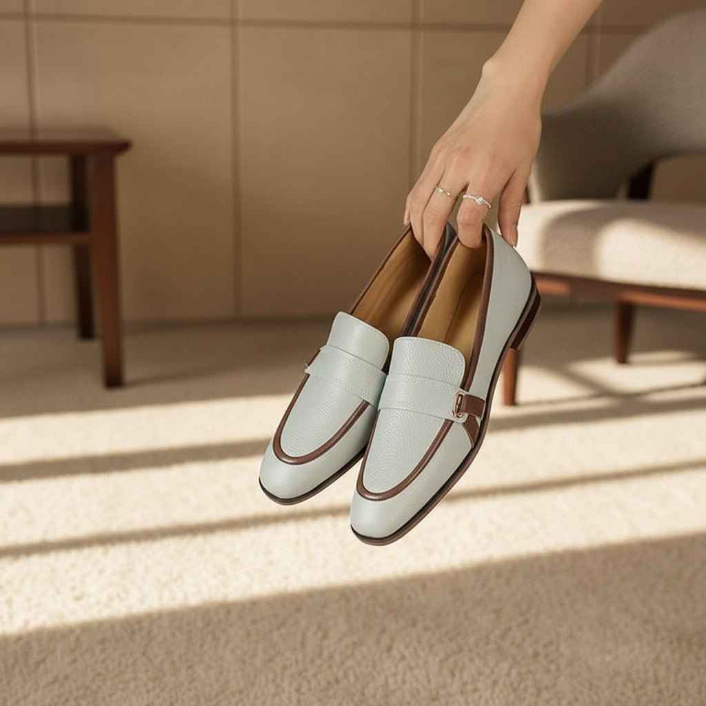 Mocassins Femme Cuir Premium - Bicolore Bout Rond Première Couche