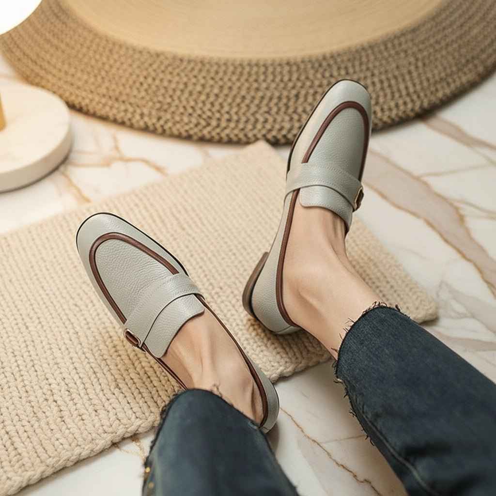 Mocassins Femme Cuir Premium - Bicolore Bout Rond Première Couche