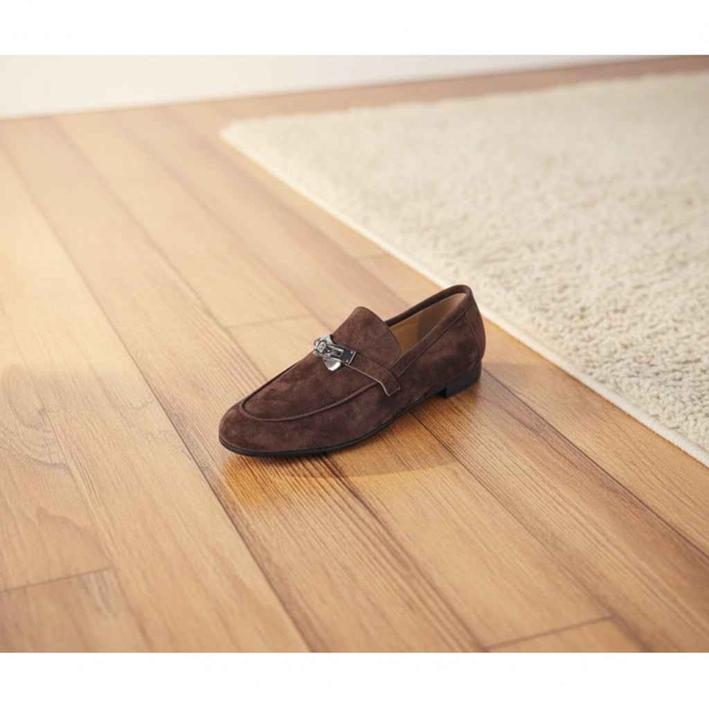 Mocassins Femme Cuir Premium en Daim Mouton avec Boucle Cadenas et Bout Rond