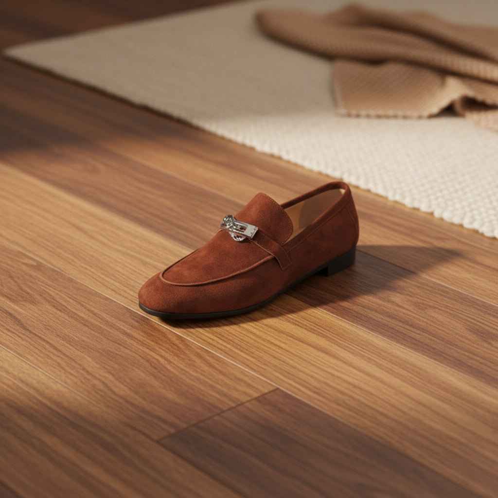 Mocassins Femme Cuir Premium en Daim Mouton avec Boucle Cadenas et Bout Rond