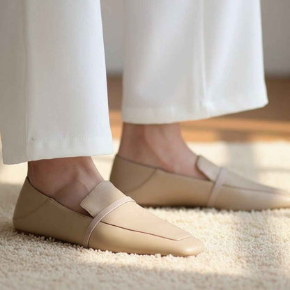 Mocassins Femme Cuir Vache Bout Carré - Chaussures Plates Style Britannique Rétro