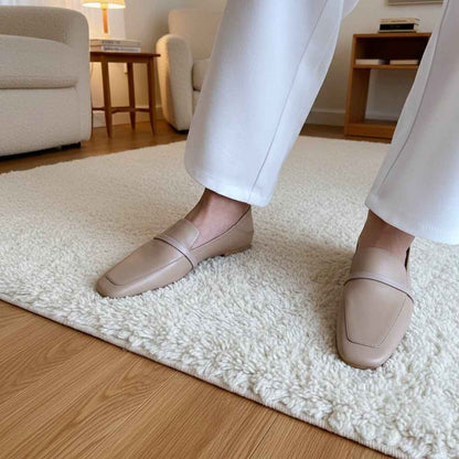 Mocassins Femme Cuir Vache Bout Carré - Chaussures Plates Style Britannique Rétro