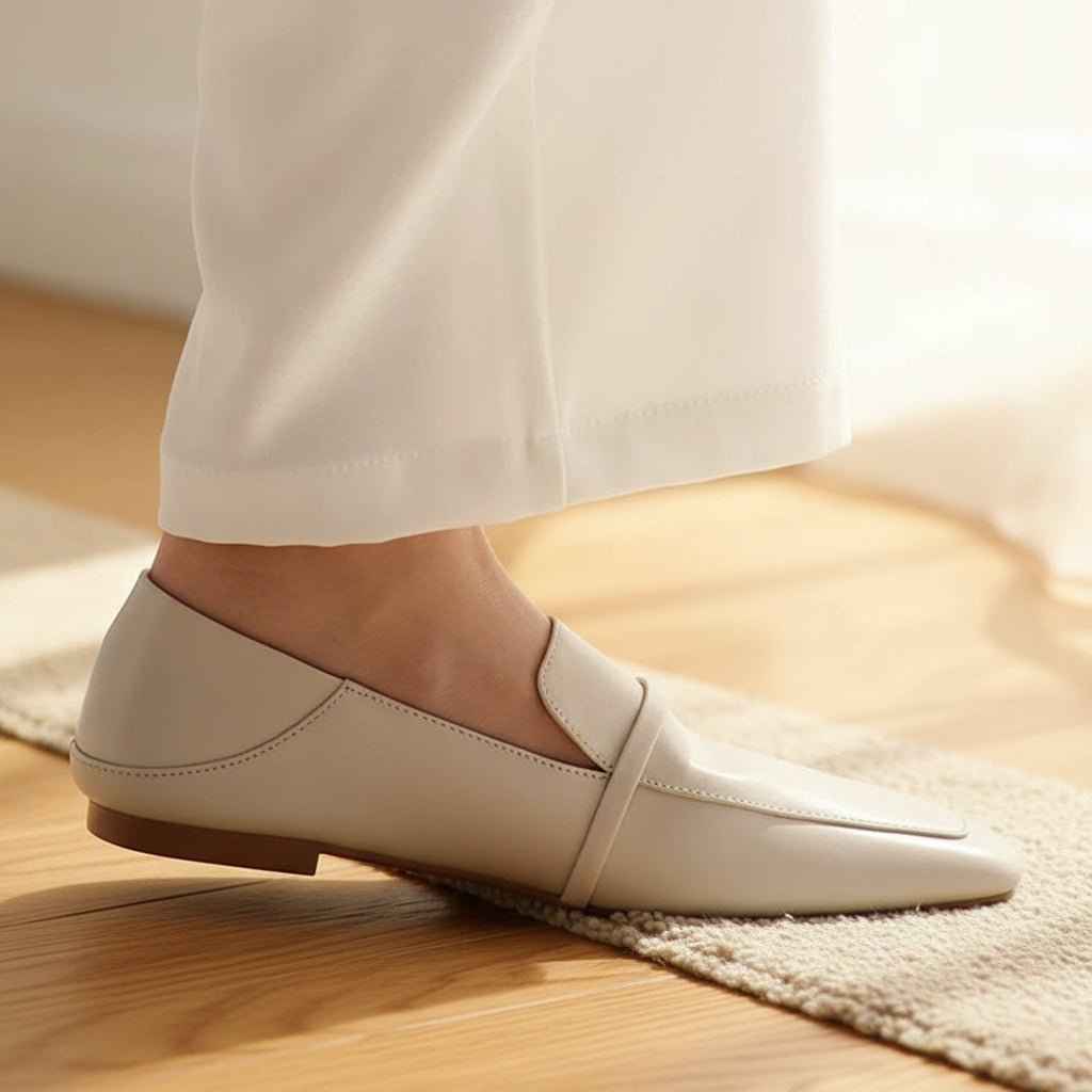 Mocassins Femme Cuir Vache Bout Carré - Chaussures Plates Style Britannique Rétro