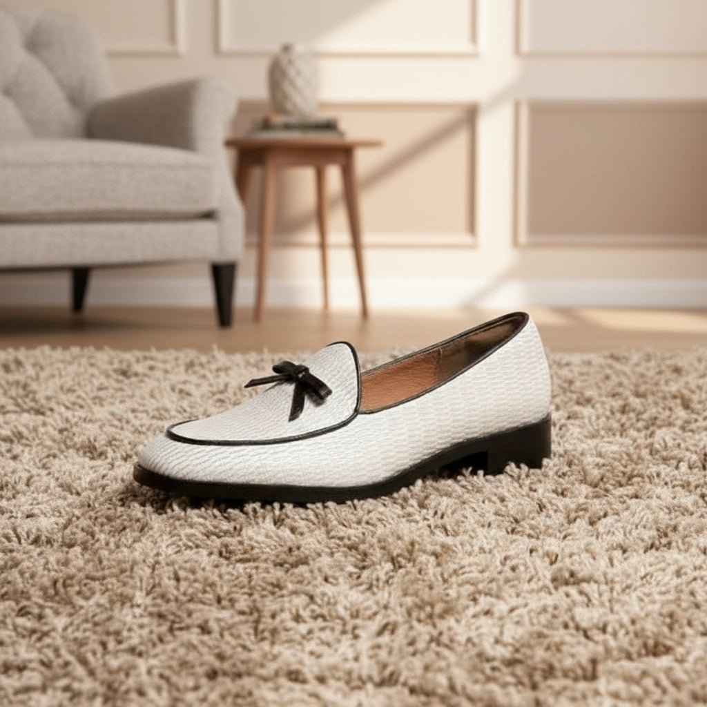 Mocassins Femme Cuir Vache Premium avec Nœud et Talons Épais Bout Rond