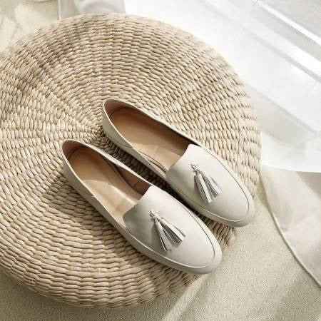 Mocassins Femme Cuir Véritable à Franges - Chaussures Plates Confort Élégant