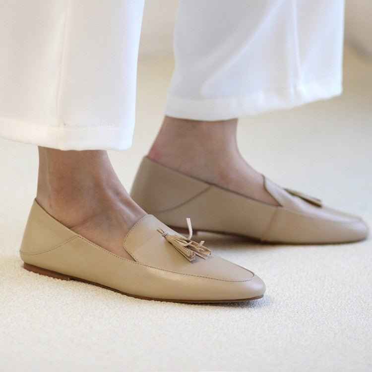 Mocassins Femme Cuir Véritable à Franges - Chaussures Plates Confort Élégant