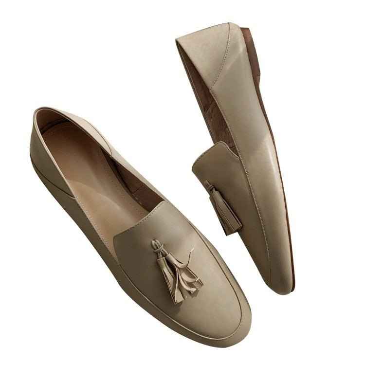 Mocassins Femme Cuir Véritable à Franges - Chaussures Plates Confort Élégant