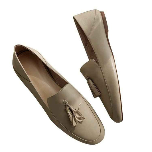 Mocassins Femme Cuir Véritable à Franges - Chaussures Plates Confort Élégant
