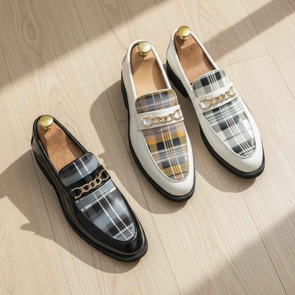 Mocassins Homme Cuir Italien - Chaussures Élégantes Rayées au Style Britannique