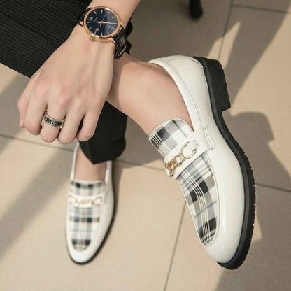 Mocassins Homme Cuir Italien - Chaussures Élégantes Rayées au Style Britannique