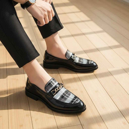 Mocassins Homme Cuir Italien - Chaussures Élégantes Rayées au Style Britannique