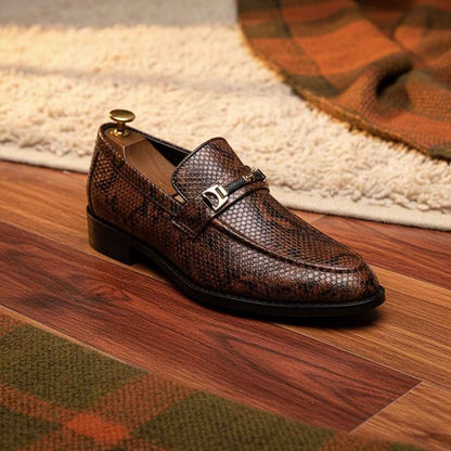 Mocassins Homme Cuir Noir Python avec Mors Doré - Style Italien