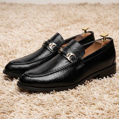 Mocassins Homme Cuir Noir Python avec Mors Doré - Style Italien