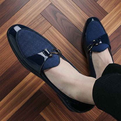Mocassins Homme Cuir Verni Daim avec Boucle Métallique - Casual Tendance et Confort