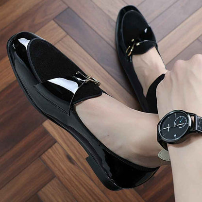 Mocassins Homme Cuir Verni Daim avec Boucle Métallique - Casual Tendance et Confort