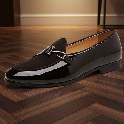 Mocassins Homme Cuir Verni Daim avec Boucle Métallique - Casual Tendance et Confort