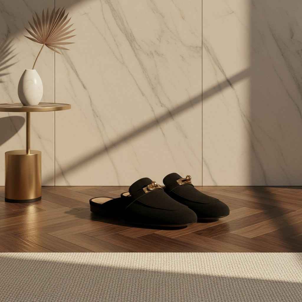 Mules Femme Cuir Confort Bout Fermé - Boucle Métallique Talons Bas