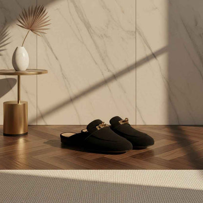 Mules Femme Cuir Confort Bout Fermé - Boucle Métallique Talons Bas