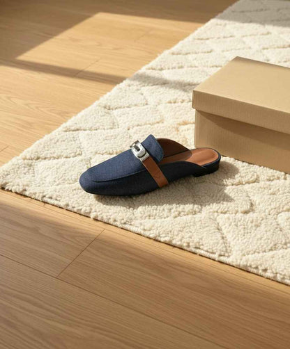 Mules Femme Cuir Confort Bout Fermé - Boucle Métallique Talons Bas