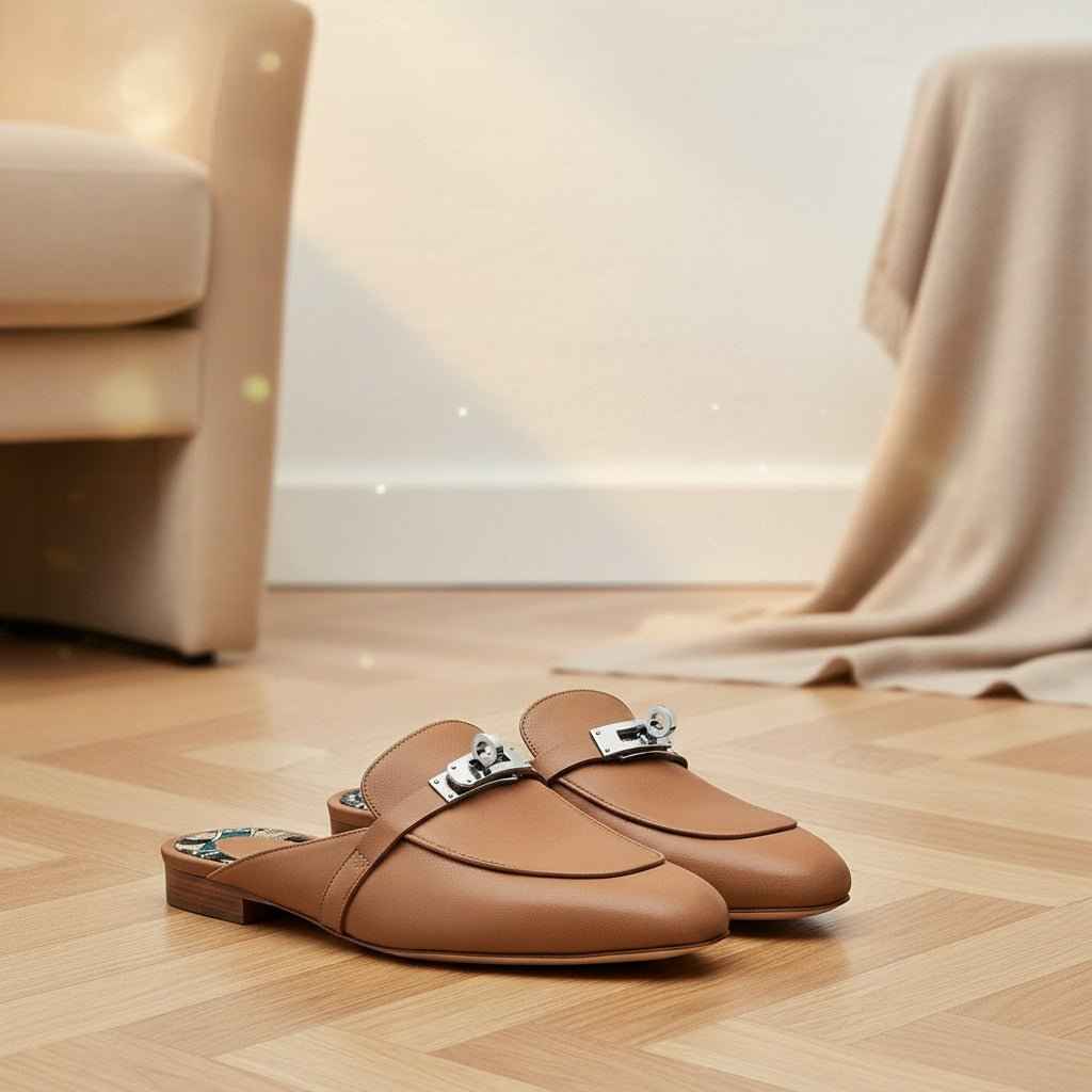 Mules Femme Cuir Confort Bout Fermé - Boucle Métallique Talons Bas