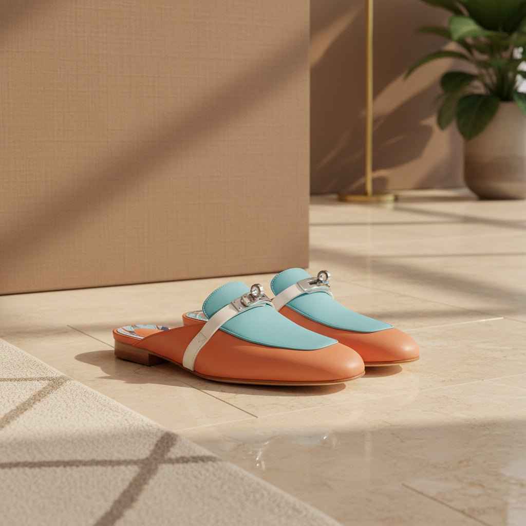 Mules Femme Cuir Confort Bout Fermé - Boucle Métallique Talons Bas