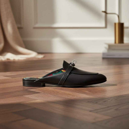 Mules Femme Cuir Confort Bout Fermé - Boucle Métallique Talons Bas