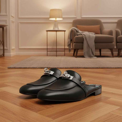 Mules Femme Cuir Confort Bout Fermé - Boucle Métallique Talons Bas