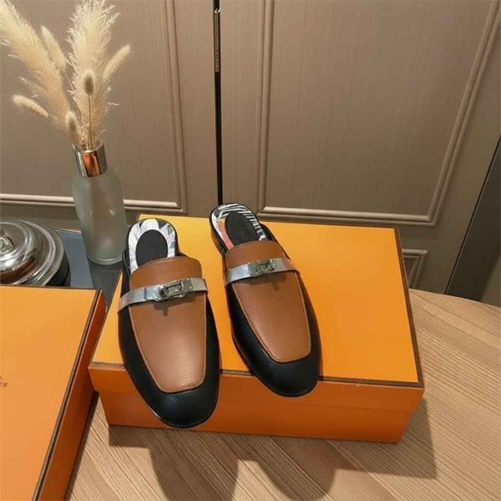 Mules Femme Cuir Confort Bout Fermé - Boucle Métallique Talons Bas