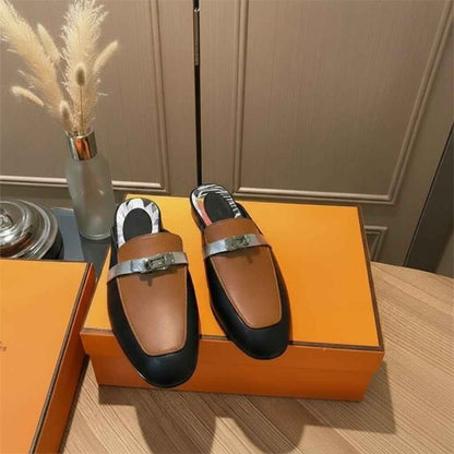 Mules Femme Cuir Confort Bout Fermé - Boucle Métallique Talons Bas