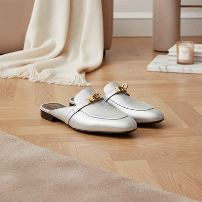 Mules Femme Cuir Confort Bout Fermé - Boucle Métallique Talons Bas