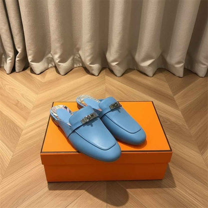 Mules Femme Cuir Confort Bout Fermé - Boucle Métallique Talons Bas